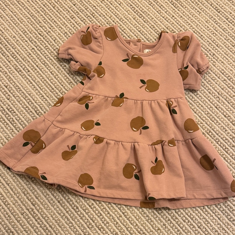 Adorable Pink Kids Dress with Apple Print